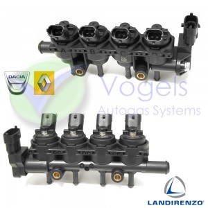 Landi Renzo LPG Injectorrail 4 Cil GIRS - M Zwart met Sensor tbv Renault Dacia OEM
