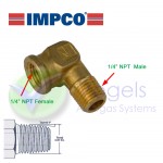 IMPCO Messing-Kupplungsstück, abgewinkelt, 1/4" NPT-Außengewinde x 1/4" NPT-Innengewinde