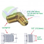 Messing Koppelstuk Haaks 1/4” NPT-Male x 5/16" UNF