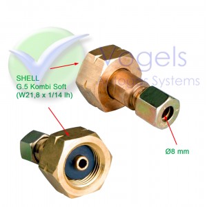 Adapter with rubber seal SHELL x 8mm compression - Left hand thread