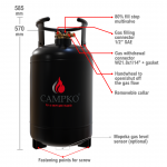 CAMPKO Staal LPG-Gasfles Multivalve 30 Liter met 80% Vulstop - Hervulbare
