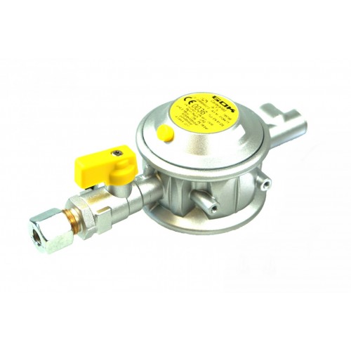 GOK Drukregelaar EN61-DS 30mbar 1.5kg/h - M20x1.5 @ 90° x 8mm incl. handkraan en testklep