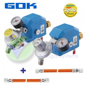 GOK Caramatic SafeDrive Plus Drukregelaarset 30mbar 1.5kg/h - G.12 KLF x RVS10/8mm SV aansluiting - met Crashsensor