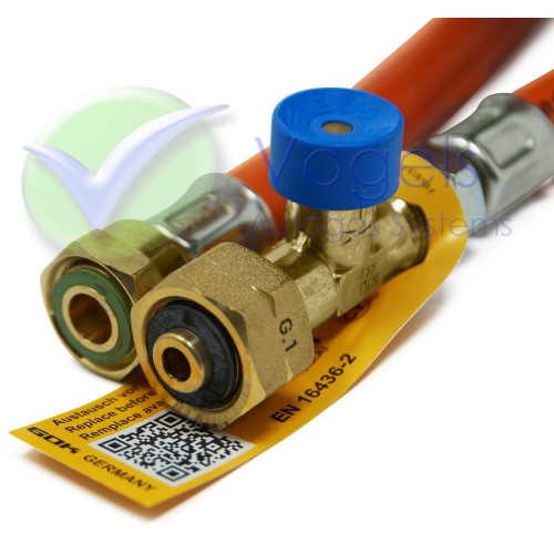 GOK Caramatic Hogedruk gasslang G.1 (IT-W20x1/14") x G.36 (M20x1.5) met slangbreukventiel - 450mm Lengte