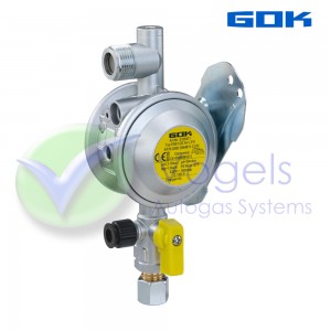 Druckregler GOK EN61-DS 30mbar 1,5kg/h - M20x1,5 @ 90° x 8mm inkl. Handhahn und Prüfventil