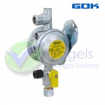 GOK Drukregelaar EN61-DS 30mbar 1.5kg/h - M20x1.5 @ 90° x 8mm incl. handkraan en testklep