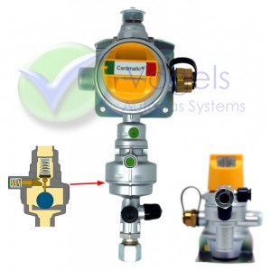 GOK Caramatic DriveTwo pressure regulator 50mbar 1.5kg/h - with Crash sensor Vertical