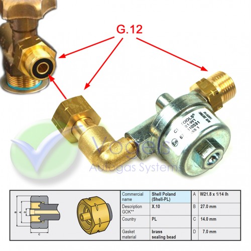Hogedruk LPG-filter F-701-W1 met SHELL Female G.12 Haaks x G.12 Male Recht