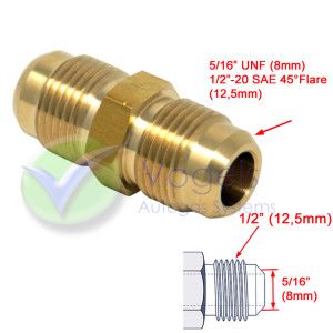 Koppelstuk Recht 5/16" UNF x 5/16" UNF tbv o.a. IMPCO en koper 8mm-leiding