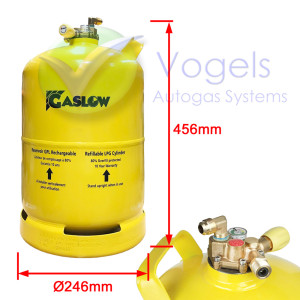 Gaslow Stalen LPG-Gasfles Ø246mm Multivalve 14,5 Liter (6kg) met 80% Vulstop - R67 Hervulbaar