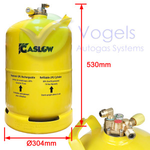 Gaslow Stalen LPG-Gasfles Ø304mm Multivalve 26 Liter (11kg) met 80% Vulstop - R67 Hervulbaar