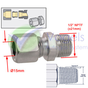 Coupling 15mm compression x 1/2” Male thread (07-032-08)
