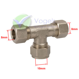 T-stuk tbv LPG-Leiding 8x10x8mm met knelring + wartelmoer (07-748-08)