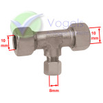 T-stuk tbv LPG-Leiding 10x8x10mm met knelring + wartelmoer (07-763-00)