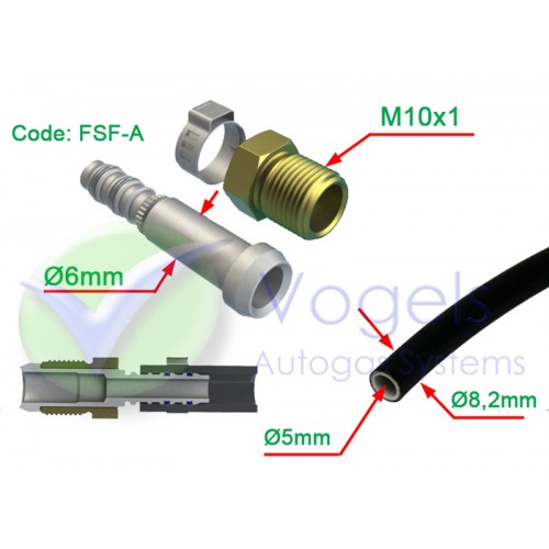 SF Fitting XD-3 FSF-A M10 + Oetiker leidingklem