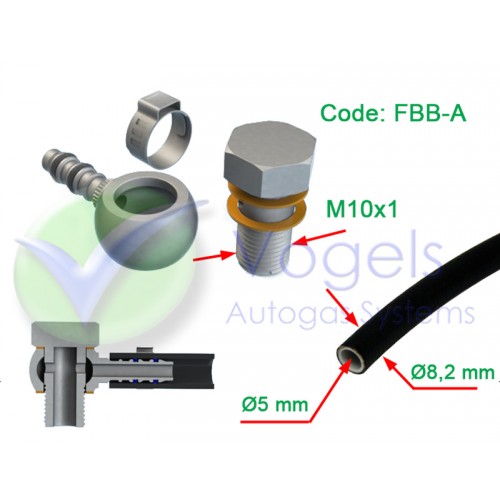 SF Fitting XD-3 FBB-A Banjo M10 + Oetiker pipe clamp