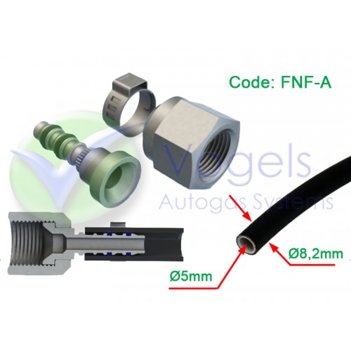 SF Fitting XD-3 FNF-A 5/16" Flare + Oetiker leidingklem