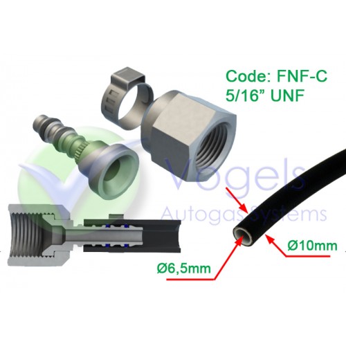 SF Fitting XD-4 FNF-C 5/16" Flare + Oetiker leidingklem