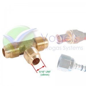 T-stuk 3x 5/16" UNF Flare t.b.v. leiding