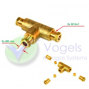 T-stuk 3x Ø8mm knelverbinding t.b.v. 8mm-leiding