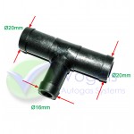 Plastic T-piece 20x16x20mm for coolant hose